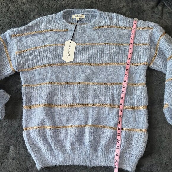 SALE Light Blue Gold Stripe Chunky Knit Soft Sweater Women's Large - Picture 5 of 9